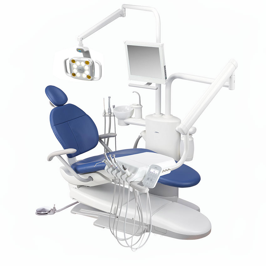 A-dec 500 LED dental light mounted to an A-dec 300 pedestal-mount support center