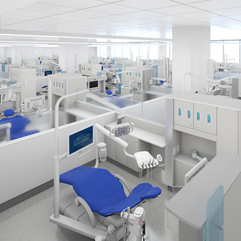A-dec dental chair in operatory at dental school 